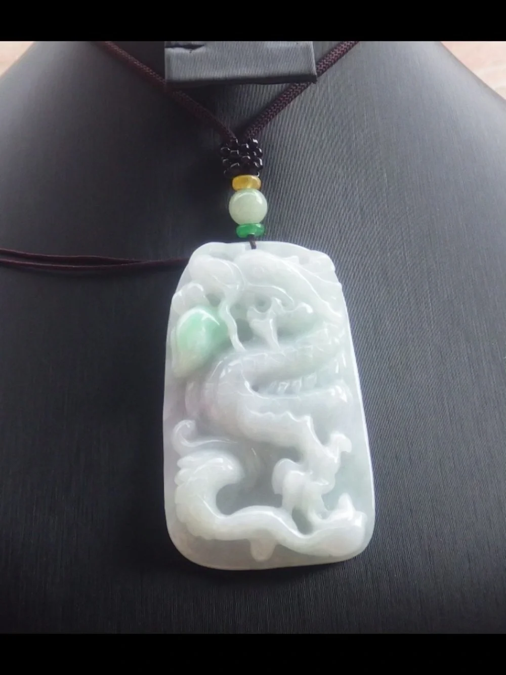 Certificate Jadeite Jade White Green rectangle Wealth Dragon pendant
